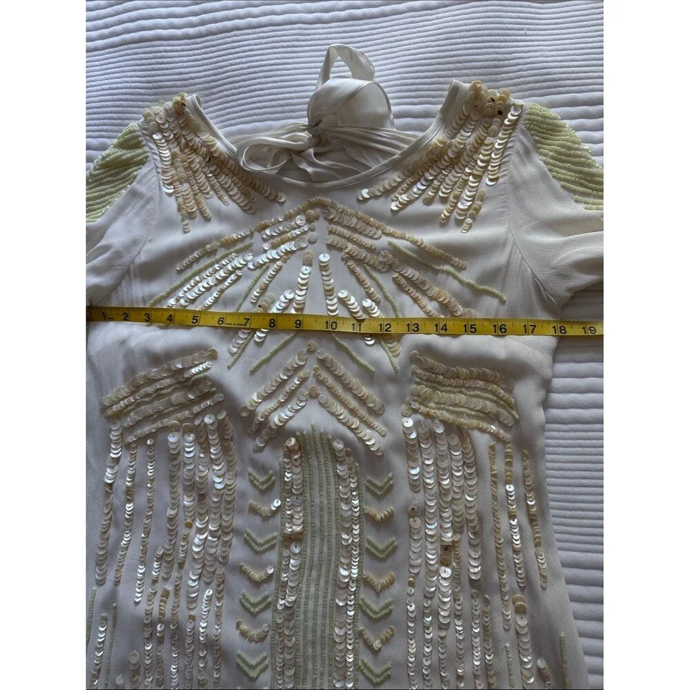 FREE PEOPLE LIMITED EDITION Ivory Art Deco Embellished Mini Dress Sequin Rare